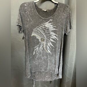 Graphic Tee with Feathered Headdress Design